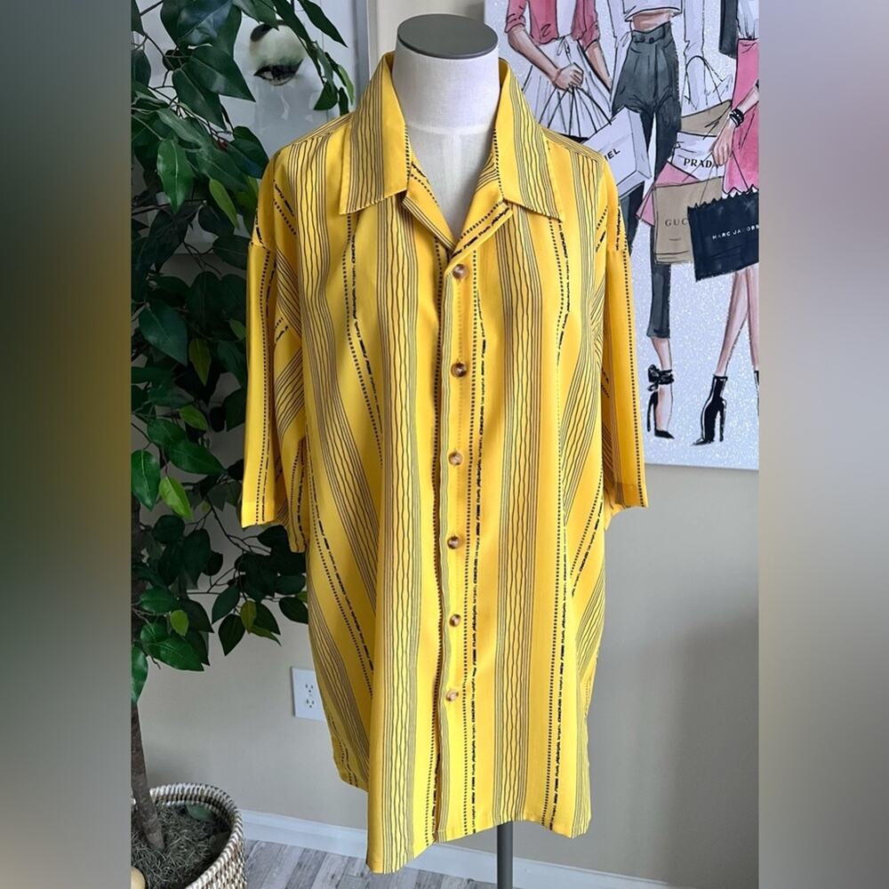 Maestro Mens Vintage Stripe Yellow City Button Up Grunge Rockabilly Shirt Sz L